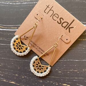 The Sak Filigree Drop Earrings Gold Tone White Thread New